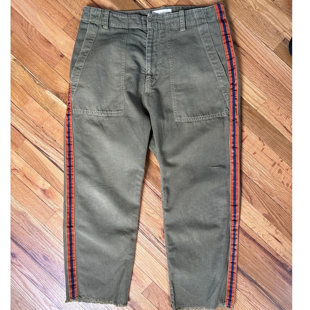 Nili Lotan Jenna Pants in Olive Green with Orange Stripe Cotton Linen Size 6